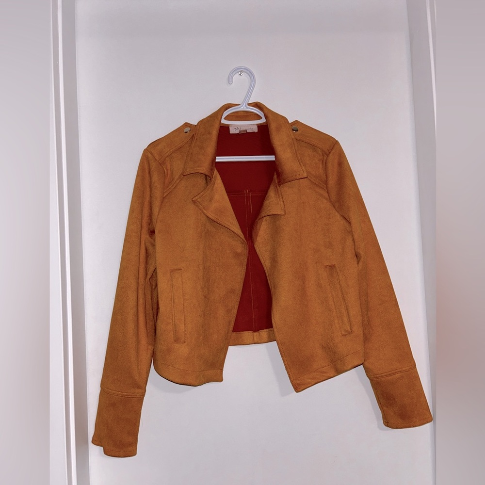 Philosophy Women’s Mustard Yellow Faux Leather Moto Style Jacket. Size Large